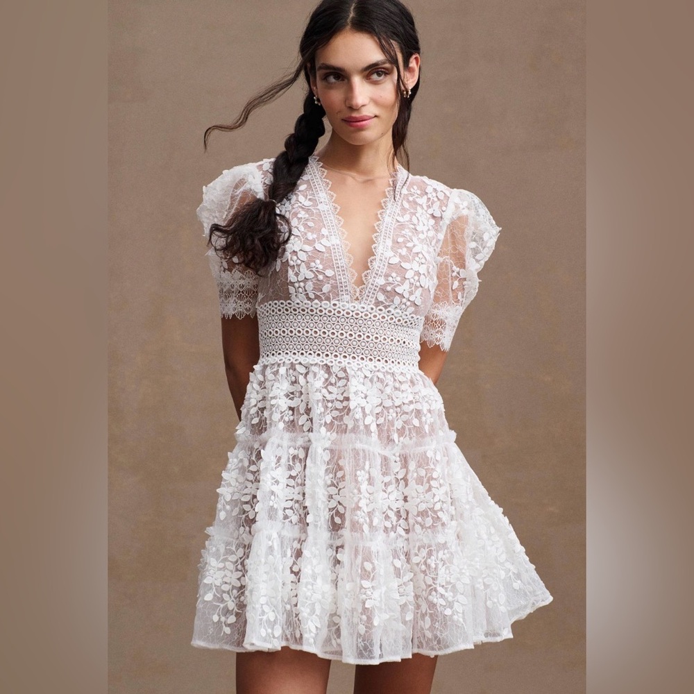 Anthropologie Bronx and Banco White Floral Lace Mini Dress